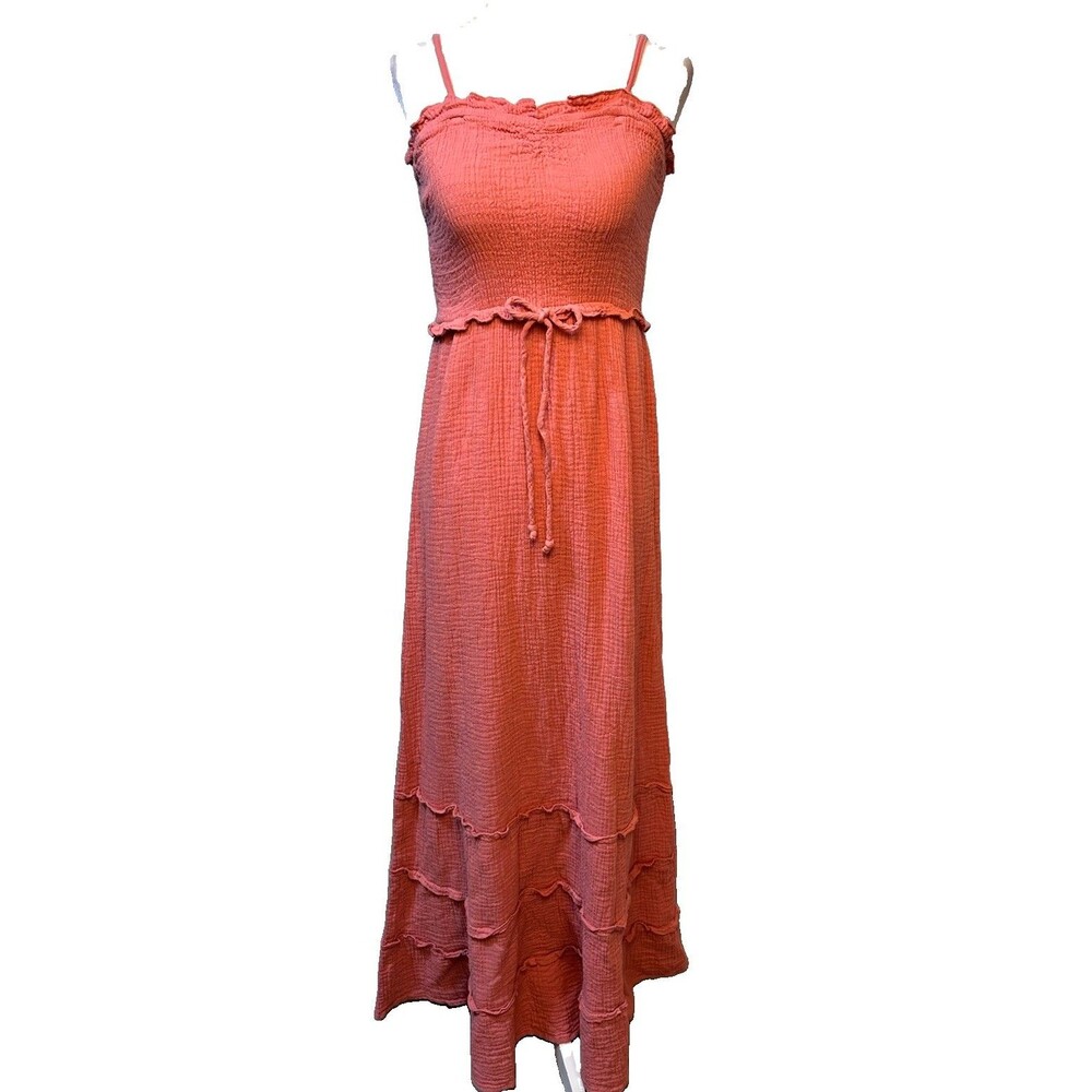 Sim & Sam Dress Pink Tiered Smocked Stretch Maxi Long Removable Straps Size XL - Picture 2 of 11